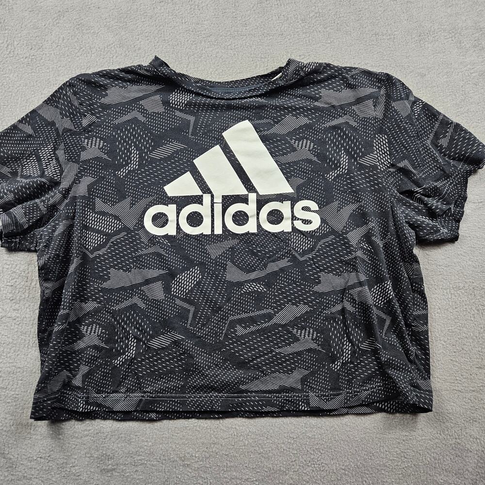 Adidas Essentials Shirt Boxy Crop Black Camo Womens XL